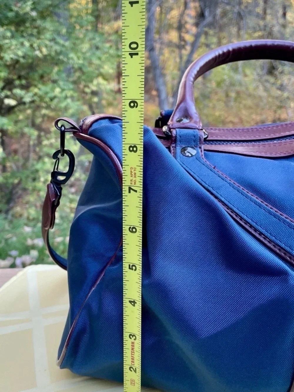 Yves St Laurent YSL Navy Blue Duffel with Brown Leather Trim